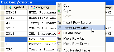 Inserting a row using XML Grid View