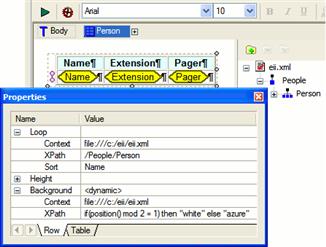 Sample XML Report showing alternating colors for rows (Click to enlarge)