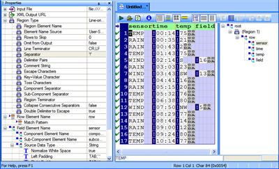 Showing the column names for the first row type (Click to enlarge)