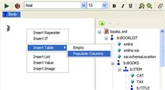 XML Publisher repeating element menu (Click to enlarge)