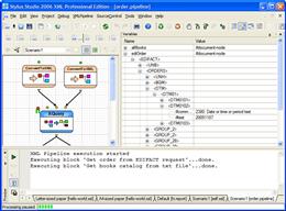 XML Pipeline Debugger in paused state showing variables (Click to enlarge)